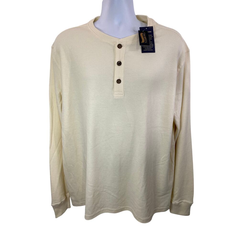 NEW Cremieux Men's Waffle Weave long sleeve Henley shirt Cream SIze XL